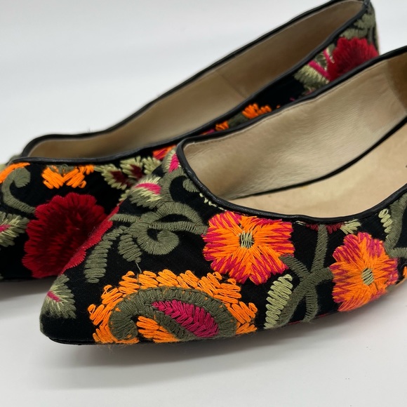 George J. Love Black Floral Embroidered Flats EU 40 Pointed Toe - Picture 7 of 9